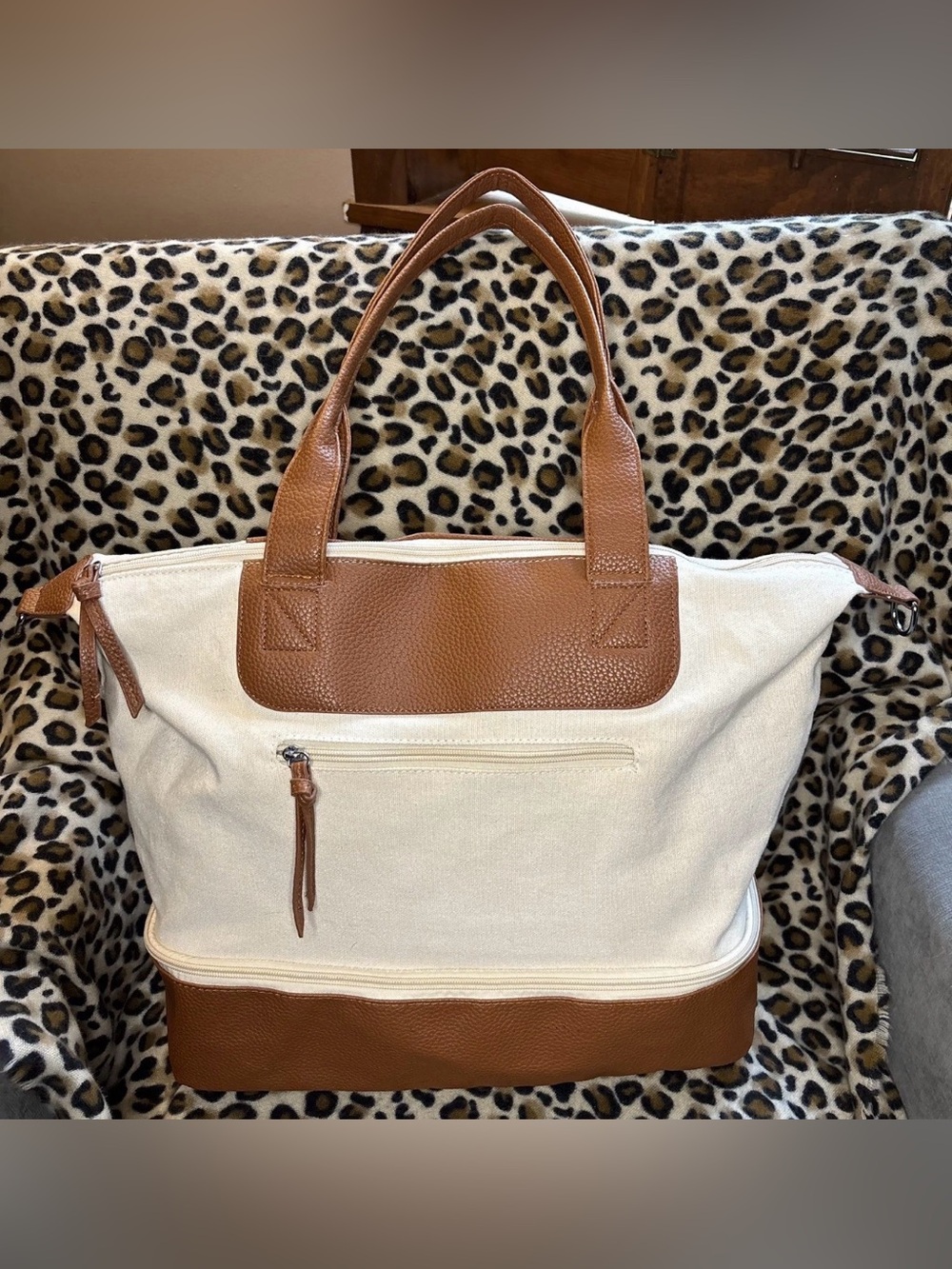 Graf Lantz Carry-On Travel Weekender Canvas Vegan Leather Bag EUC